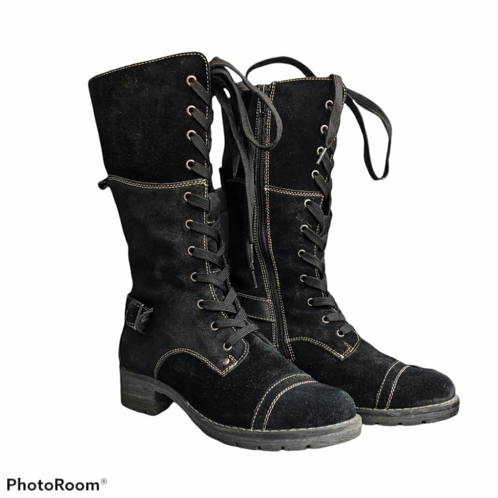 Softmoc deedee Lace up suede black boots size 7 @s2